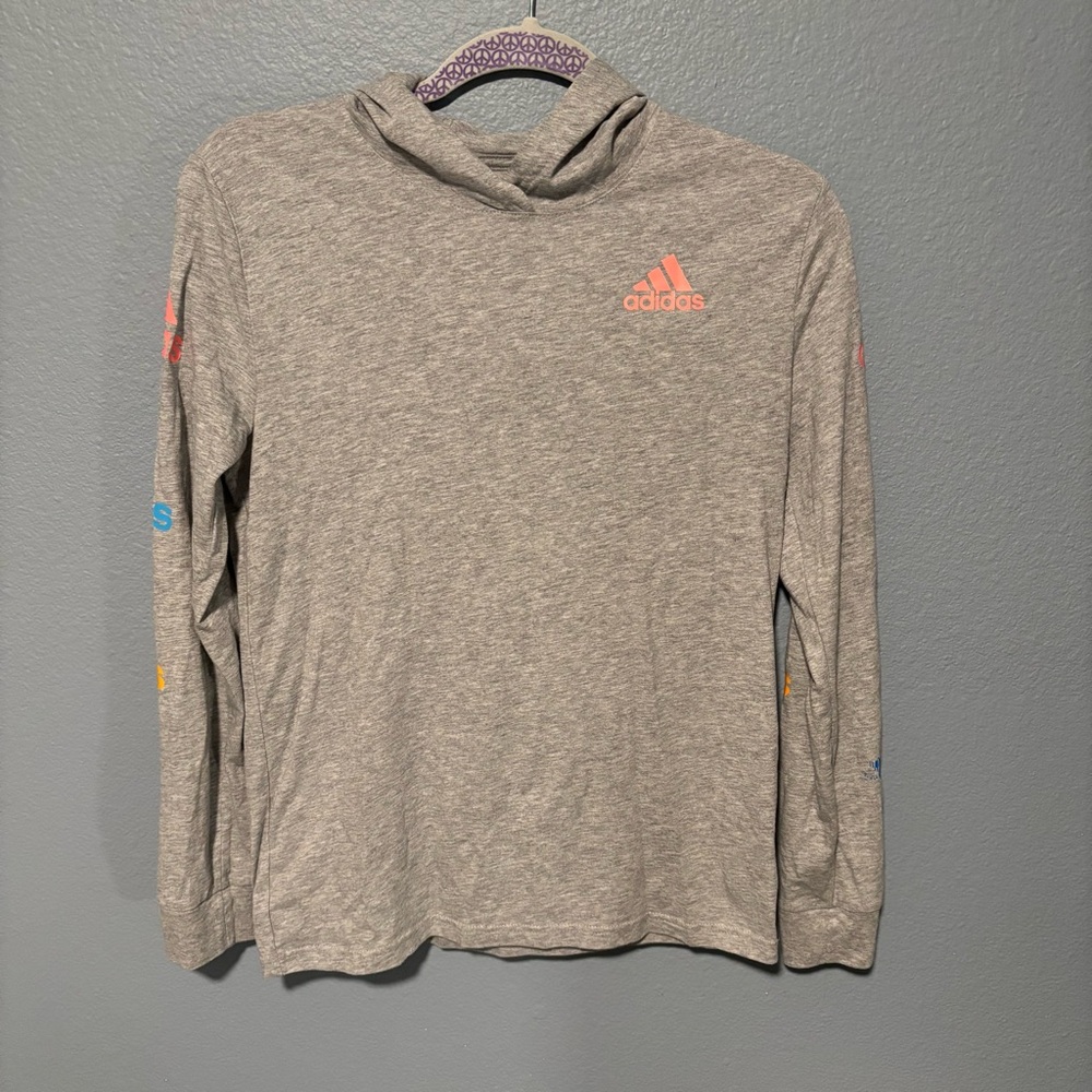 Adidas Gray Hooded Long Sleeve Shirt Kids Unisex Size Large (14/16)